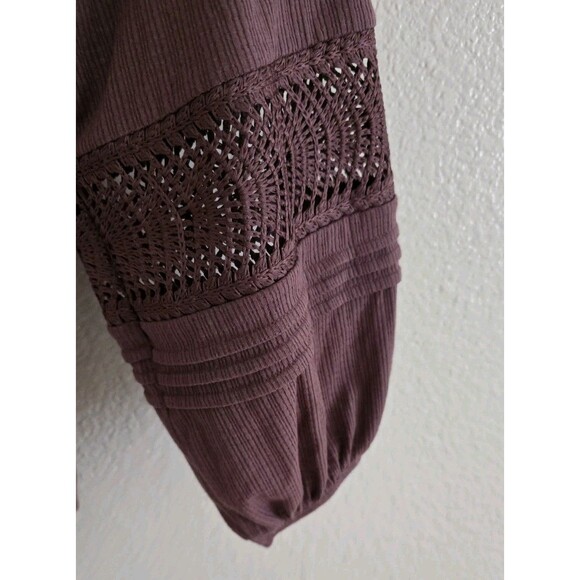 Torrid Textured Jersey V-Neck Crochet Long Sleeve Top Rose Taupe 2X Boho Peasant - Picture 4 of 9